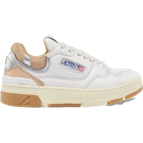 CLC Low Top Sneakers - White Leather with Beige Suede and Pink Accents , female, Sizes: 3 UK, 4 UK, 7 UK, 5 UK - Autry - Modalova