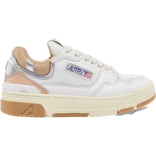 CLC Low Top Sneakers - White Leather with Beige Suede and Pink Accents , female, Sizes: 3 UK, 4 UK, 7 UK, 8 UK, 6 UK - Autry - Modalova