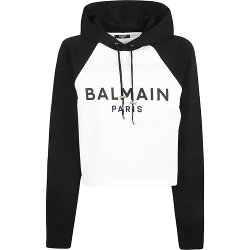 Hoodies, female, , Size: XS Stylish Raglan Cropped Hoodie - Balmain - Modalova