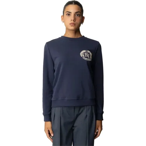 Baumwoll-Crewneck-Sweatshirt mit Logo-Stickerei , Damen, Größe: L - Elisabetta Franchi - Modalova