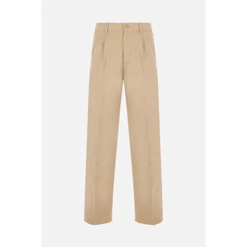 Chinos, male, , Size: L Wide Leg Cotton Trousers with Logo Patch - Gucci - Modalova