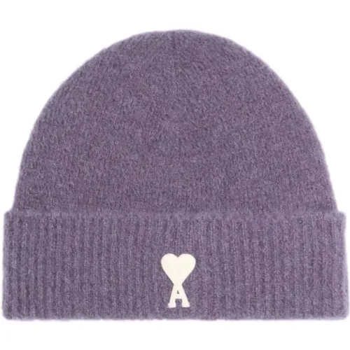 Embroidered logo beanie - Stretch design , male, Sizes: ONE SIZE - Ami Paris - Modalova