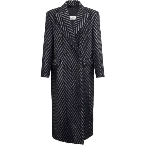 Double-Breasted Coats, female, , Size: XL Long Coat With Zigzag Pattern - PESERICO - Modalova