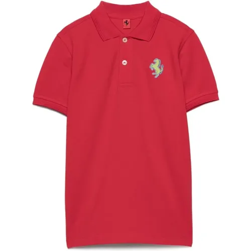 Rotes Polo Shirt mit Logo-Detail - Ferrari - Modalova