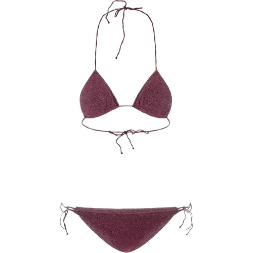 Lila Lurex Dreieck Bikini Set , Damen, Größe: L - Oseree - Modalova