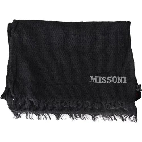 Winter Scarves, male, , Size: ONE SIZE Wool Scarf with Fringes and Logo Details - Missoni - Modalova