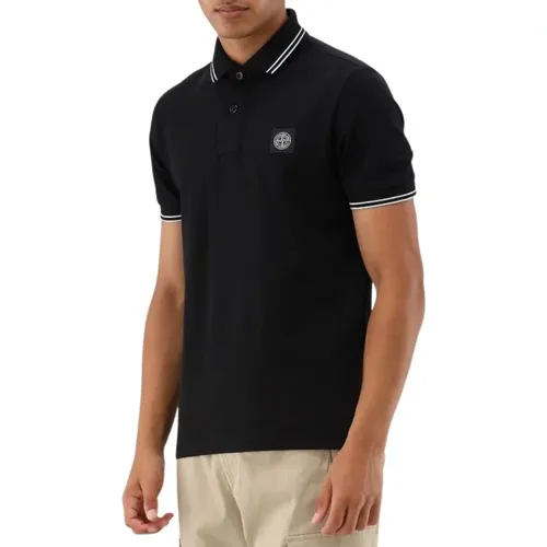 Schwarzes Kontrast-Poloshirt mit weißen Details , Herren, Größe: L - Stone Island - Modalova