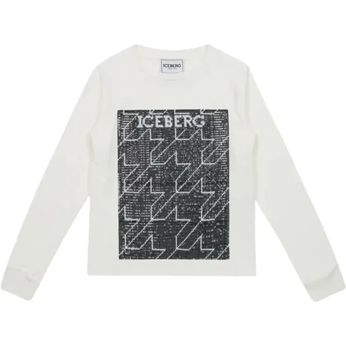 Kids - crewneck sweatshirt with houndstooth pattern and logo - Iceberg - Modalova