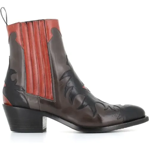 Texano Stiefel in Rot, Grau und Schwarzem Leder , Damen, Größe: 38 1/2 EU - Sartore - Modalova