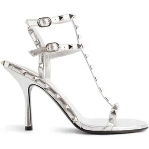 Rockstud Leather Sandals Women Silver Studs , female, Sizes: 5 1/2 UK, 3 UK, 5 UK, 4 UK - Valentino Garavani - Modalova