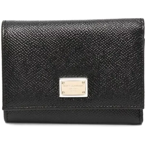 Schwarzes Portemonnaie mit Druckknopf,Schwarze Leder-Dauphine-Brieftasche - Dolce & Gabbana - Modalova