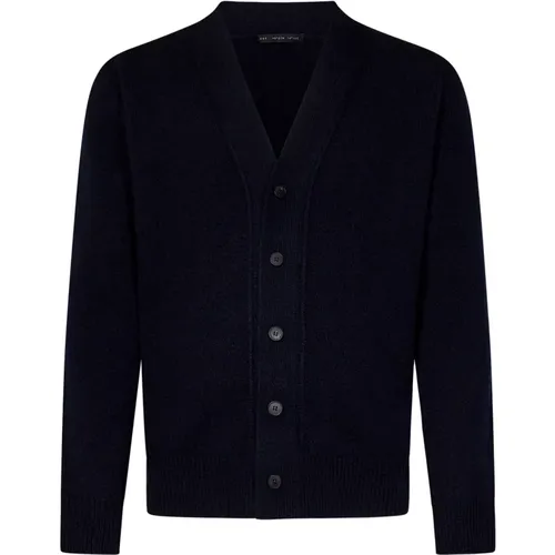 Cardigans, male, , Size: 3XL Navy Wool Cashmere Cardigan - Low Brand - Modalova