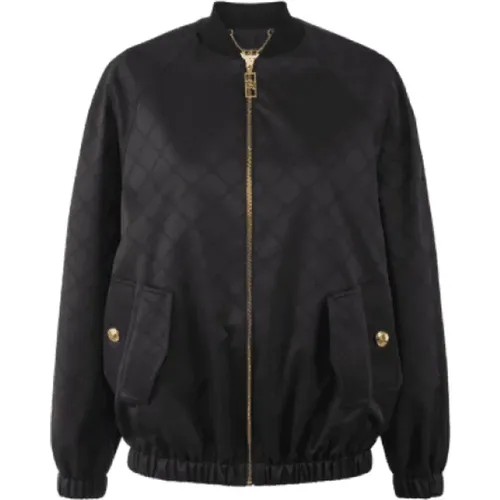 Bomber Jackets, female, , Size: L Jacquard Technical Fabric Bomber Jacket - Elisabetta Franchi - Modalova