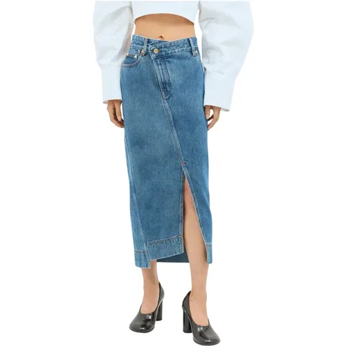 Denim Midi Rock mit Asymmetrischem Bund , Damen, Größe: W26 - Jacquemus - Modalova