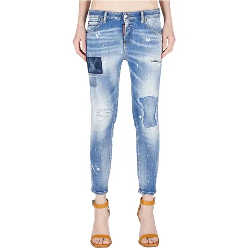 Stylische Slim-Fit Jeans mit Farbspritzern , Damen, Größe: L - Dsquared2 - Modalova