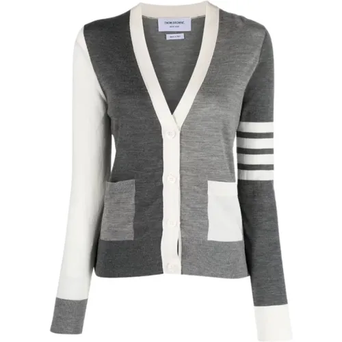 Cardigans, female, , Size: 3XS Grey V Neck Cardigan - Thom Browne - Modalova