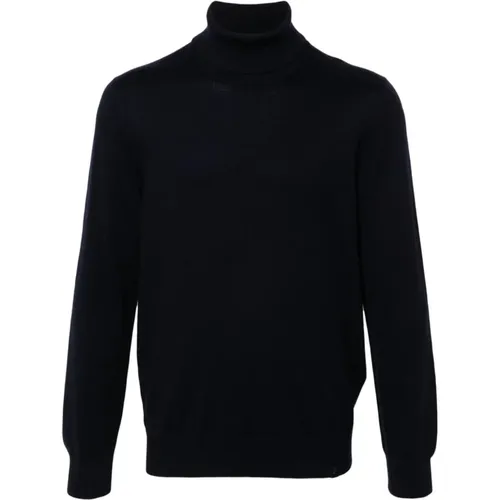 Turtlenecks, male, , Size: XL Navy Wool Knit Sweater - Fay - Modalova