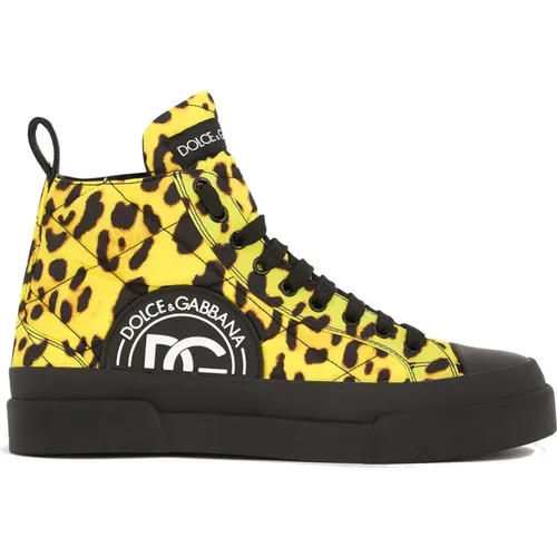 Leopard Quilted Sneakers , female, Sizes: 3 UK - Dolce & Gabbana - Modalova