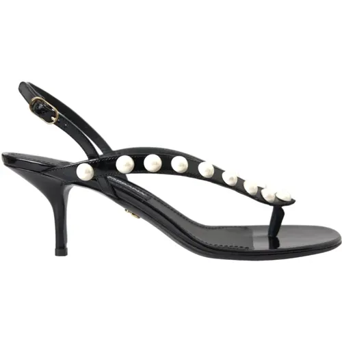 Schwarze Lederperlen-Absatzsandalen - Dolce & Gabbana - Modalova