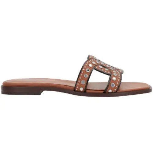 Leder-Slide-Sandalen mit silbernen Nieten , Damen, Größe: 36 1/2 EU - TOD'S - Modalova