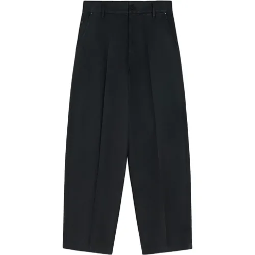 Wide Trousers, male, , Size: XL Grey Button Closure Patch Pockets Rivets - Lemaire - Modalova