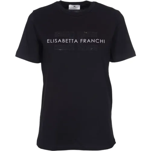 Logo T-Shirt,Logo T-Shirt in verschiedenen Farben,Baumwoll-T-Shirt mit Strass-Details - Elisabetta Franchi - Modalova