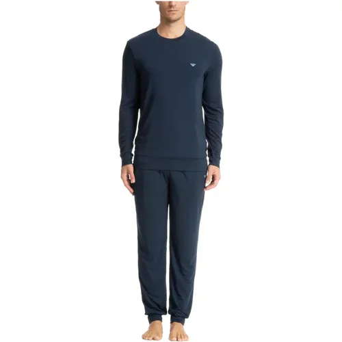 Pyjamas, male, , Size: L Mid Waist Plain Pyjama with Details - Emporio Armani - Modalova