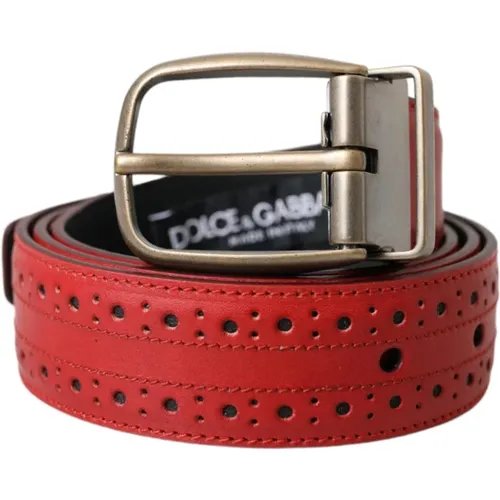 Belts, male, , Size: 85 CM Perforated Leather Belt Metal Buckle - Dolce & Gabbana - Modalova