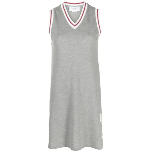 Grey Dress with RWB Stripe Trim , female, Sizes: XS - Thom Browne - Modalova