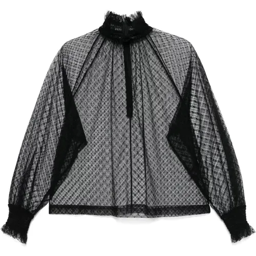 Mesh Blouse with Ruffles and Stand-up Collar , female, Sizes: S - Dolce & Gabbana - Modalova