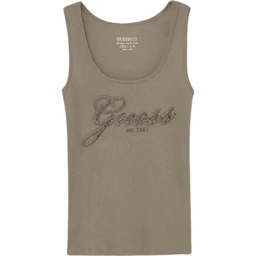 Geripptes Tanktop mit Strass , Damen, Größe: S - Guess - Modalova