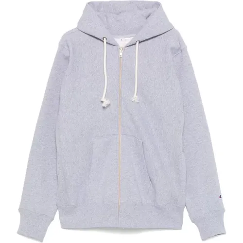 Zip-throughs, male, , Size: 2XL Heather Grey Hooded Zip-Up Sweatshirt - Champion - Modalova