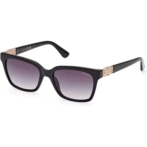 Stilvolle schwarze Sonnenbrille mit grauen Gläsern , Damen, Größe: 53 MM - Guess - Modalova