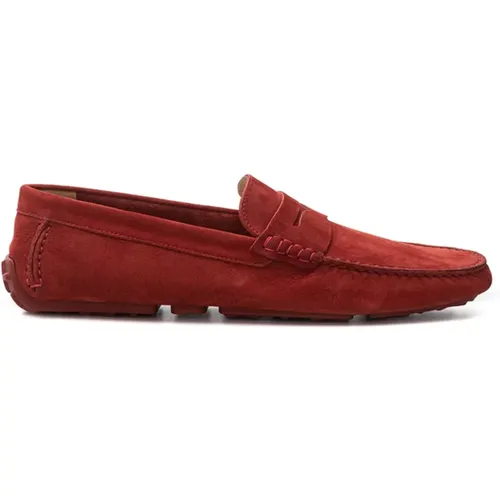 Loafers, male, , Size: 9 US Burgundy Suede Penny Loafer - Bally - Modalova