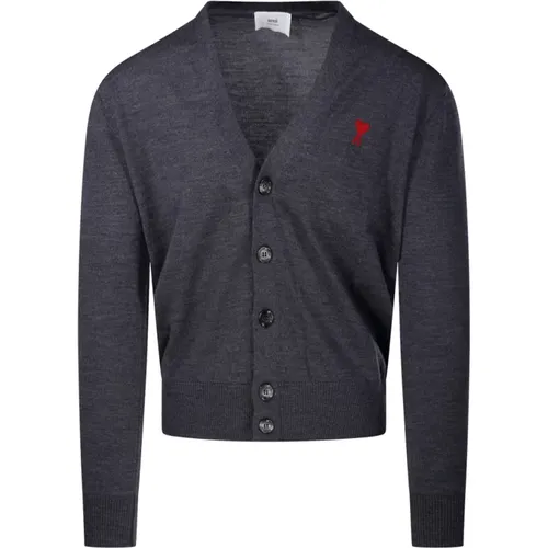 Heather Grey Roter Cardigan , Herren, Größe: M - Ami Paris - Modalova