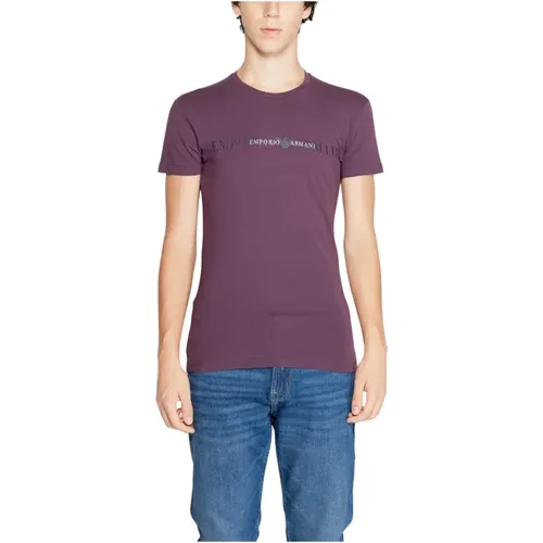 Lila Einfarbiges Kurzarm-T-Shirt , Herren, Größe: M - Emporio Armani - Modalova