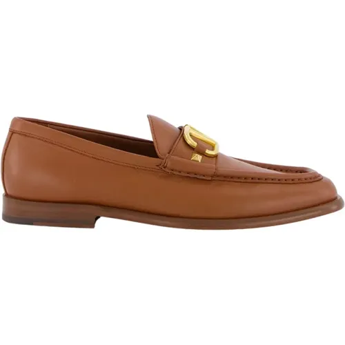 Camel Leather Loafers with VLogo Signature , male, Sizes: 5 UK - Valentino Garavani - Modalova