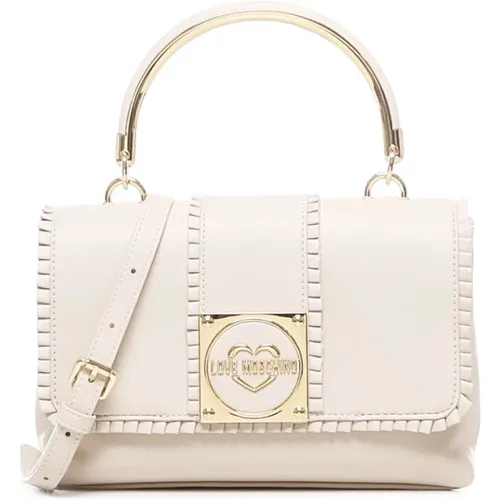 Shoulder Bags, female, , Size: ONE SIZE Ivory Logo Bag with Metal Handle - Love Moschino - Modalova