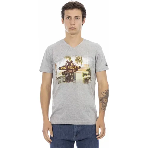 Casual V-Ausschnitt T-Shirt mit Frontdruck - Trussardi - Modalova