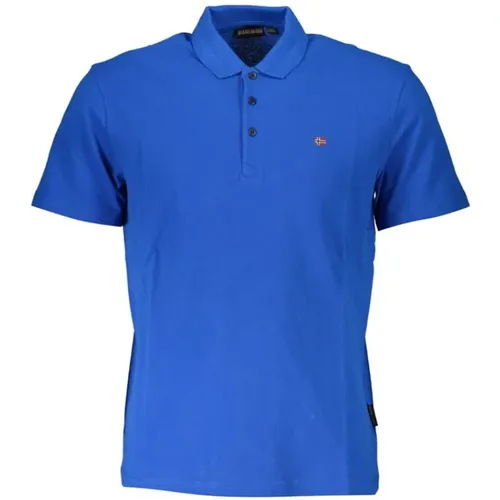 Elegantes Baumwoll-Poloshirt Blau , Herren, Größe: S - Napapijri - Modalova