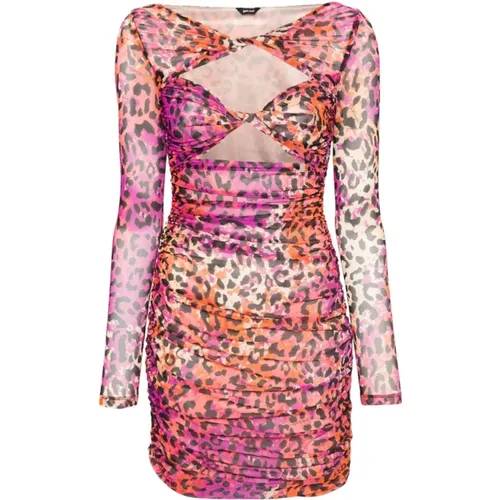 Pink Leopard Print Tulle Dress , female, Sizes: 2XS, XS, S - Just Cavalli - Modalova