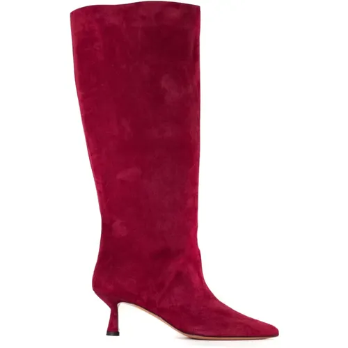 Burgundy Suede High Pointed Boots , female, Sizes: 4 UK, 6 UK - Aldo Castagna - Modalova