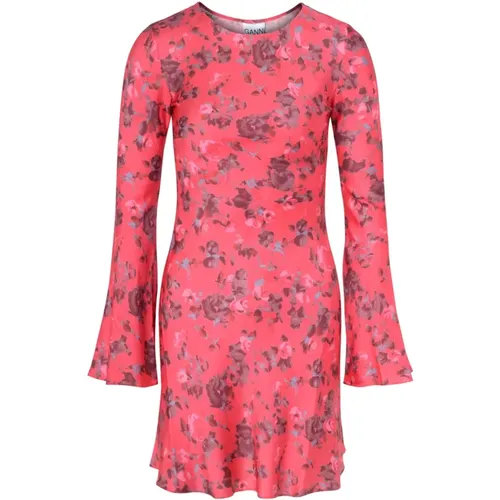 Floral Satin Mini Dress , female, Sizes: XS - Ganni - Modalova