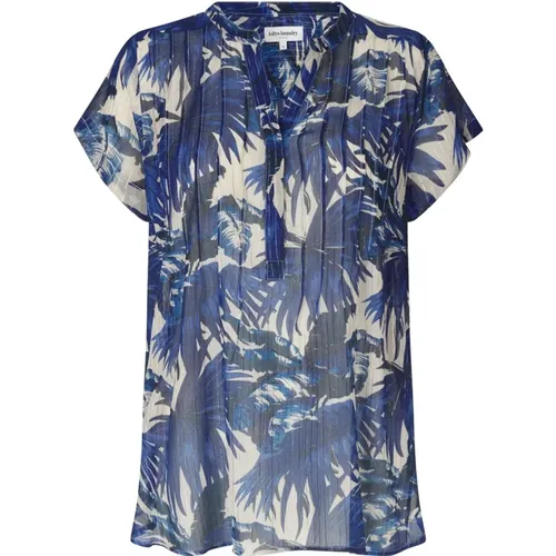 Blaue Plissierte V-Ausschnitt Bluse , Damen, Größe: S - Lollys Laundry - Modalova