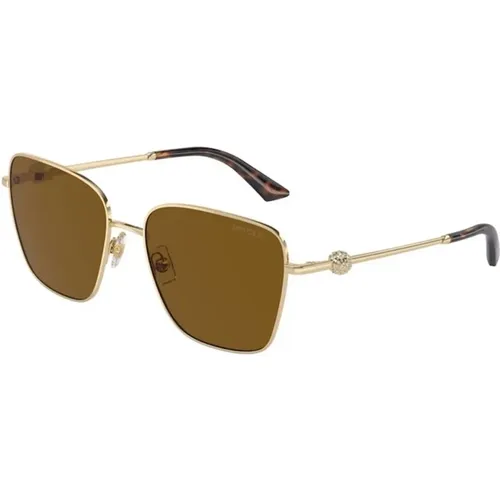 Polarized Brown Sunglasses with Gold Frame , unisex, Sizes: 56 MM - Jimmy Choo - Modalova