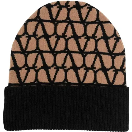 Beanies, female, , Size: ONE SIZE Patterned Cashmere Beanie - Valentino Garavani - Modalova