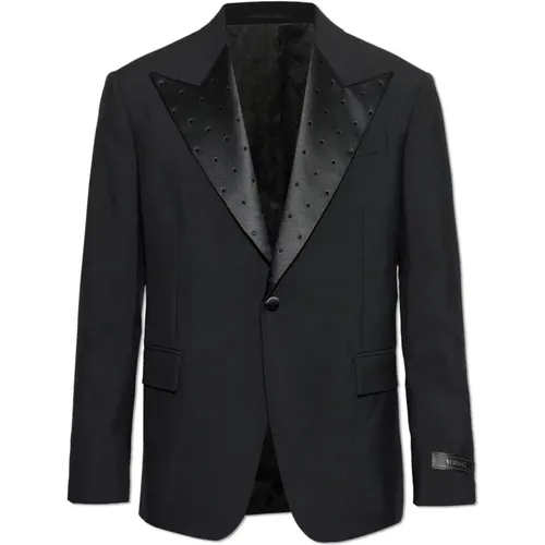 Blazers, male, , Size: L Blazer with shimmering appliqués - Versace - Modalova