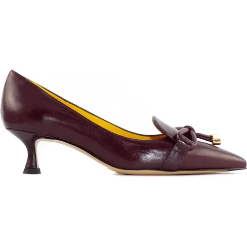 Bordeaux Leder Pumps mit Schleifendetail , Damen, Größe: 38 1/2 EU - Mara Bini - Modalova