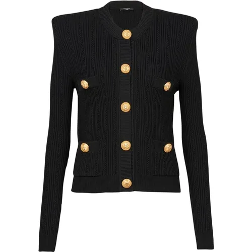 Cropped Knit Cardigan with Gold-Tone Buttons , female, Sizes: M - Balmain - Modalova