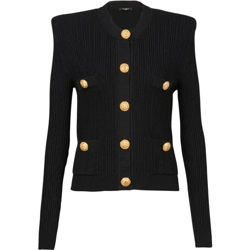 Cropped Knit Cardigan with Gold-Tone Buttons , female, Sizes: S, M - Balmain - Modalova